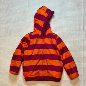 Hanna Andersson Girls Orange and Purple Striped Hooded Reversible Coat - Size 4